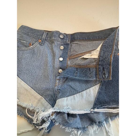 Levis Premium 501 Shorts Womens 29 Patchwork Distressed High Rise Denim Frayed - Picture 10 of 13